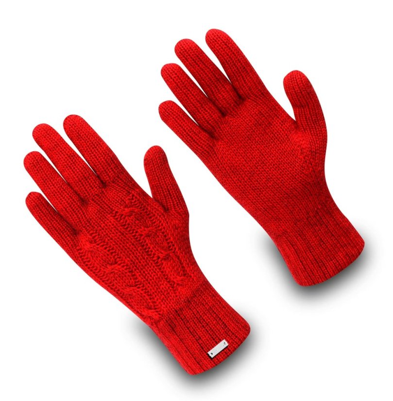 Wonderhand Vlněné rukavice s kašmírem Frozen City s copánky Barva: Červená, Velikost: L - Velikost: S